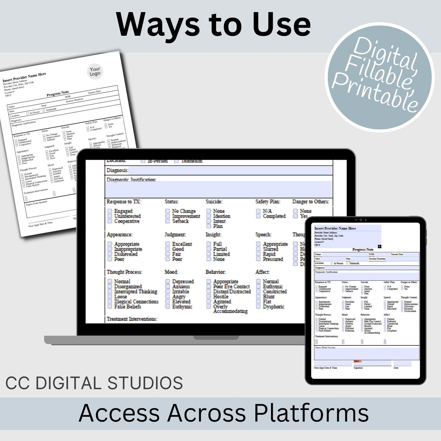 Enhance your counseling office by utilizing our fillable PDF Progress Notes therapist template designed for streamlining documentation processes, enhancing client care, and keeping the private practice organized.