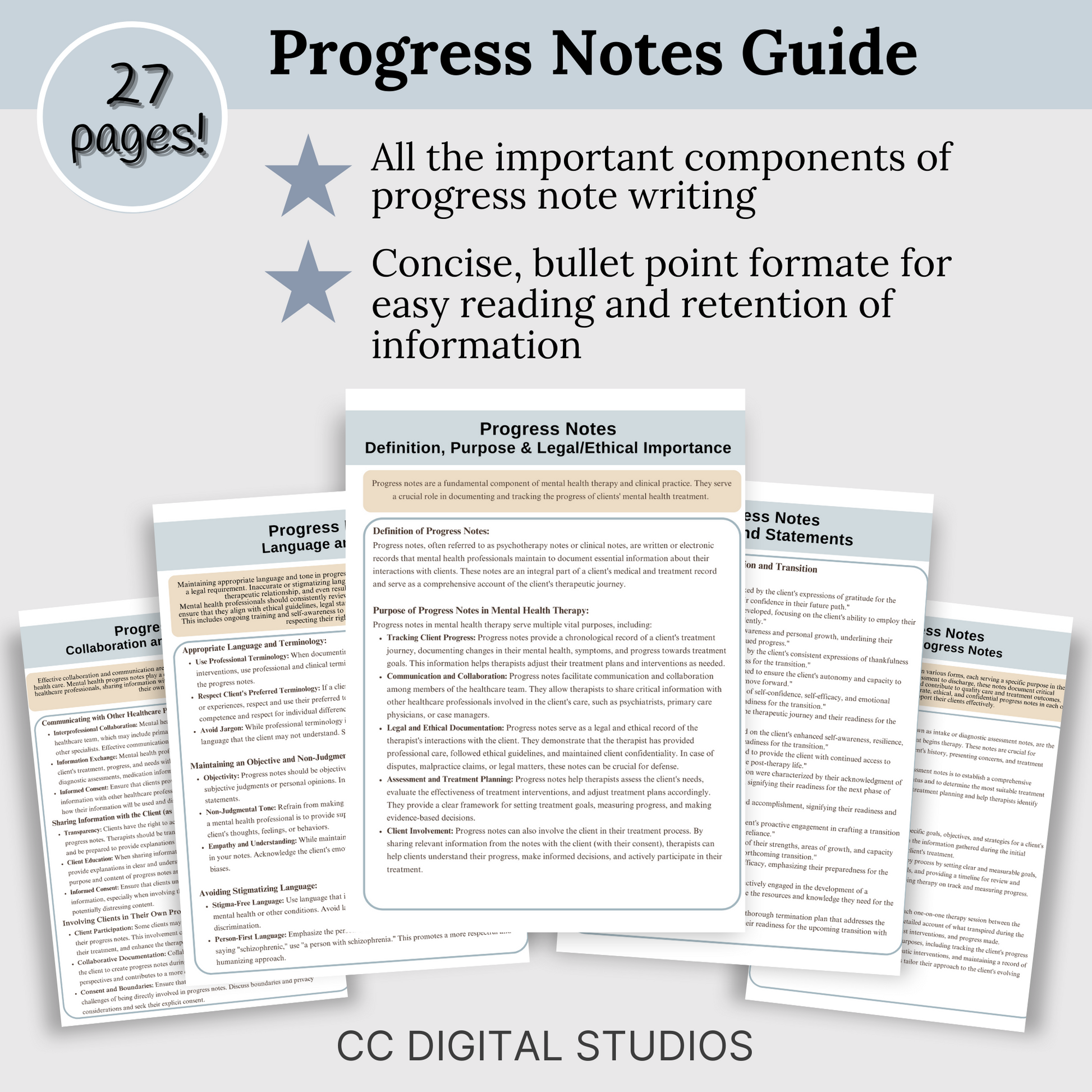 Elevate your note-writing game with our Comprehensive Mental Health Progress Note Guide! Designed to streamline your progress note process, providing a wealth of examples and prompts to enhance the verbiage of your notes.