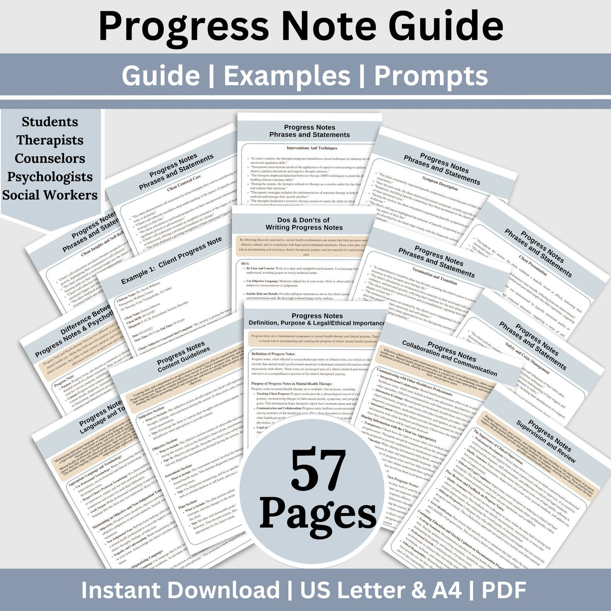 Writing List Notes Progress Note Guide: Streamline Your Note Writing with Prompts, Exampl ...