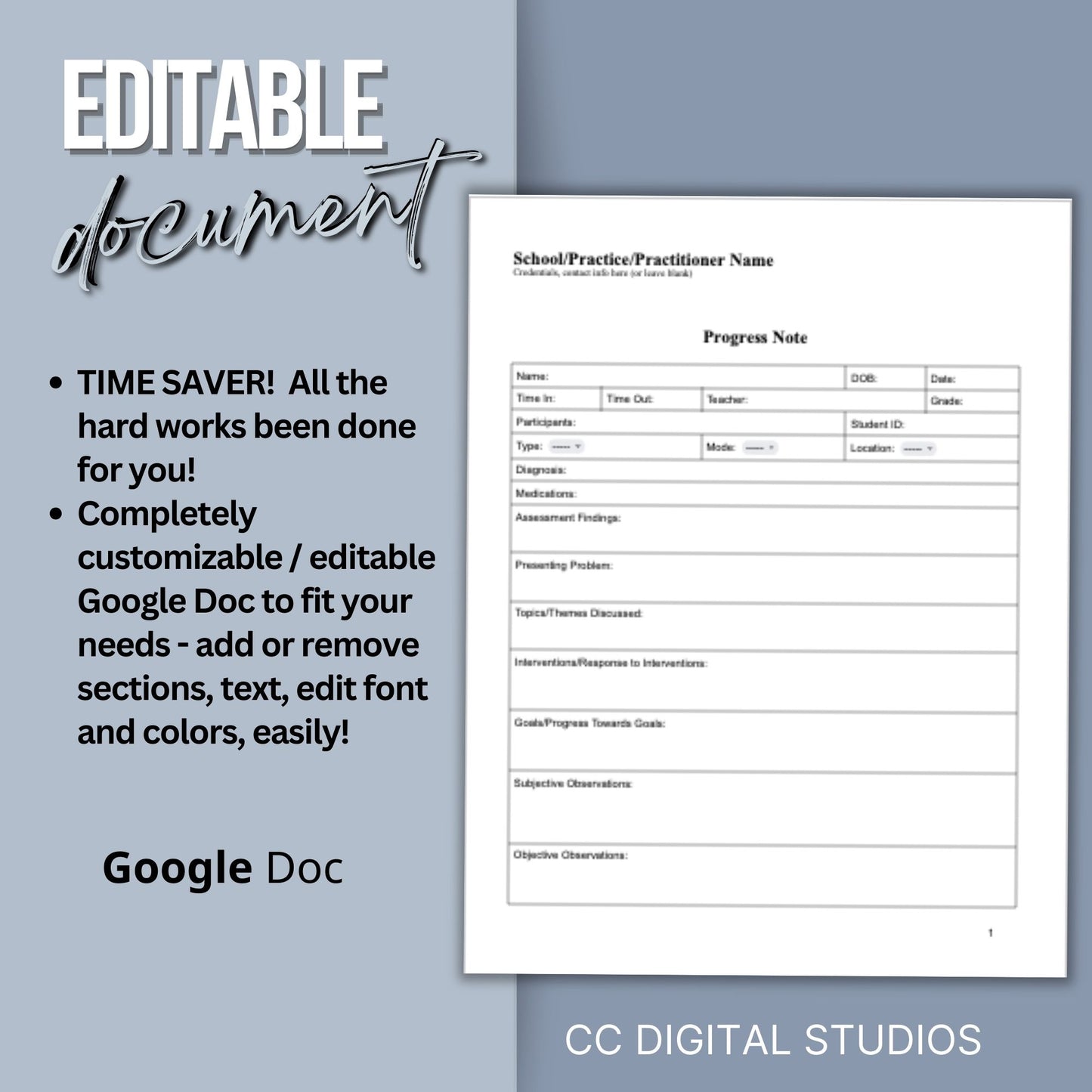 Progress Note for School Psychologists, School Counselor Template, Counseling Resources, School Social Worker Progress Note Template.  Therapy goals, therapy intervention, therapy notes, therapist template