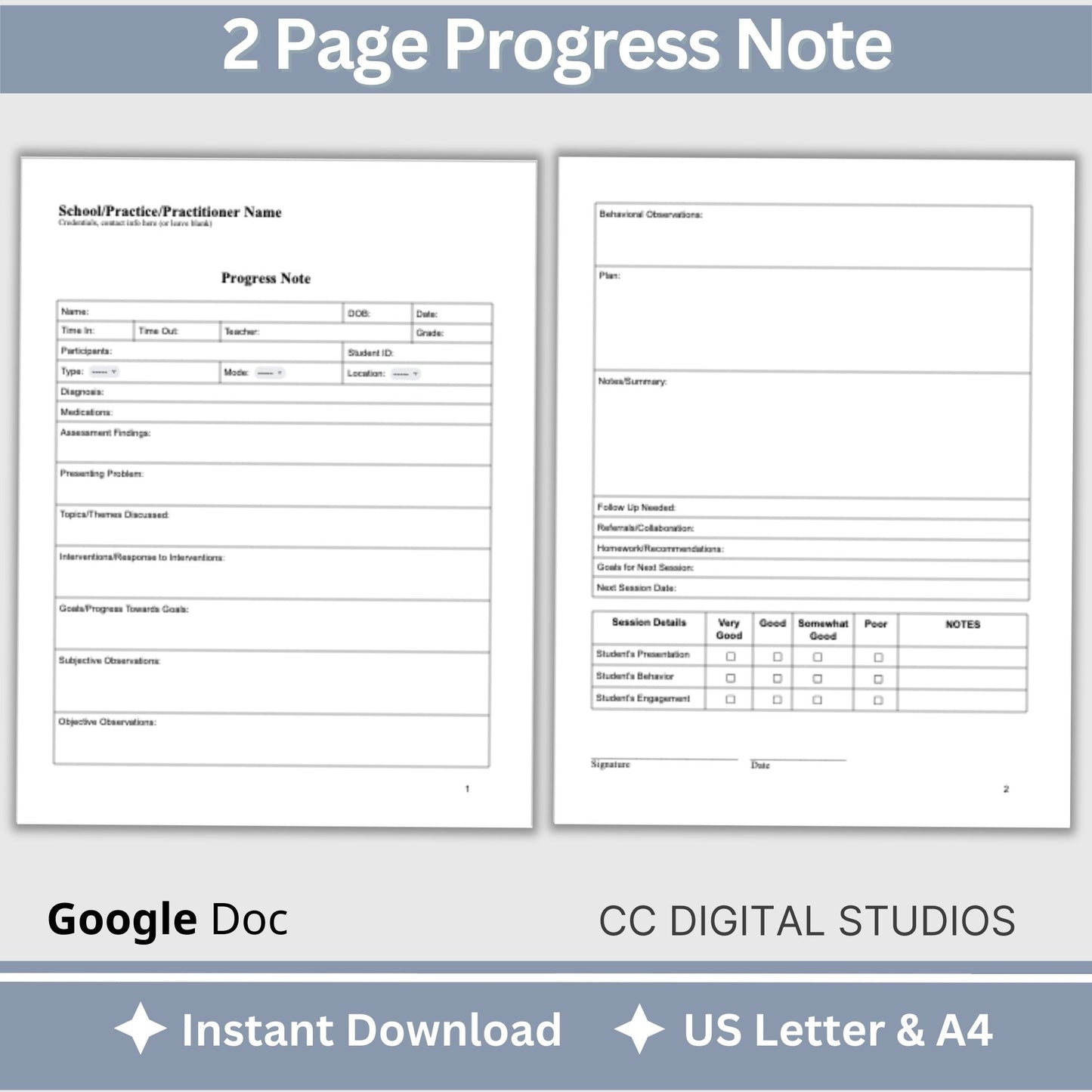 Progress Note for School Psychologists, School Counselor Template, Counseling Resources, School Social Worker Progress Note Template.  Therapy goals, therapy intervention, therapy notes, therapist template