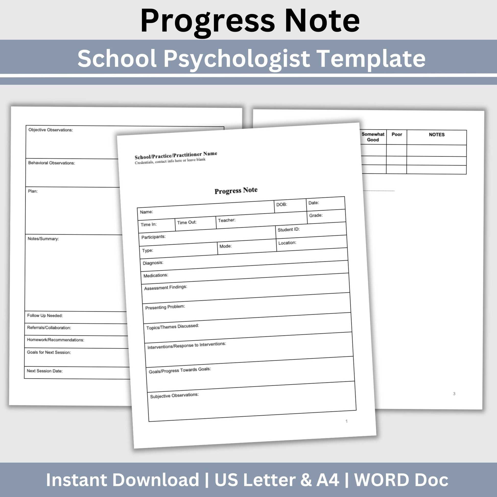 Progress Note for School Psychologists, School Counselor Template, Counseling Resources, School Social Worker Progress Note Template.  Therapy goals, therapy intervention, therapy notes, therapist template