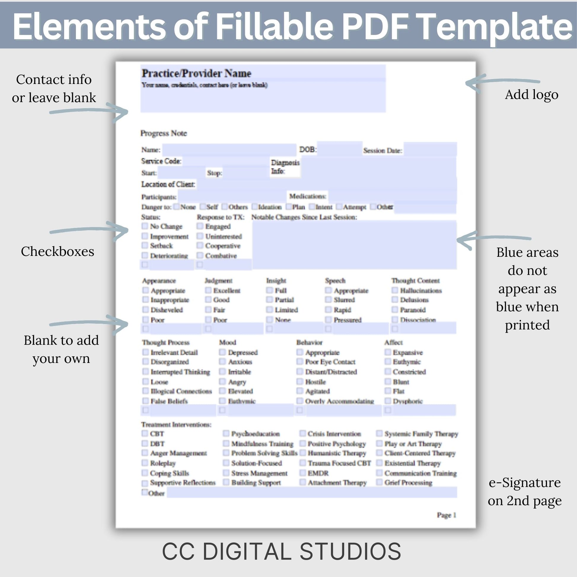 Progress Note, specifically designed for Telemental Health.  Progress note therapist tool for documentation.  Therapist office paperwork made easy with this fillable template. Therapist Planner, psychology, therapy notes, telehealth