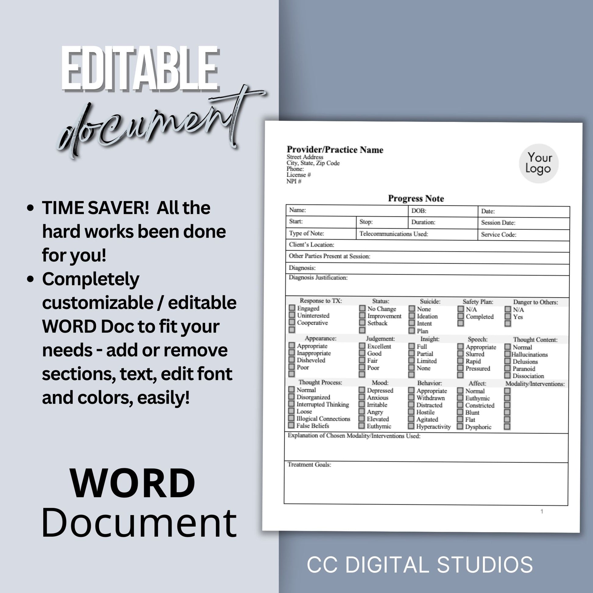 Progress note designed with telemental health in mind.  Don&#39;t struggle with creating your own forms. Perfect for school counselors, social workers, therapist office, counseling offices, psychologists.