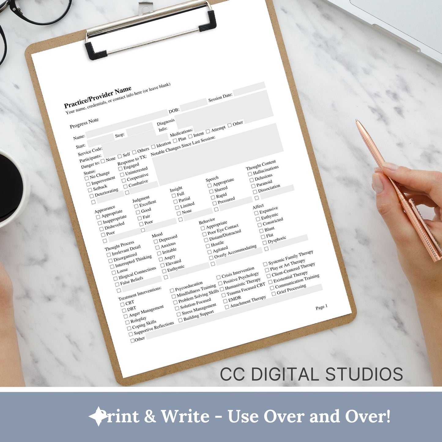 Progress Note, specifically designed for Telemental Health.  Progress note therapist tool for documentation.  Therapist office paperwork made easy with this fillable template. Therapist Planner, psychology, therapy notes, telehealth