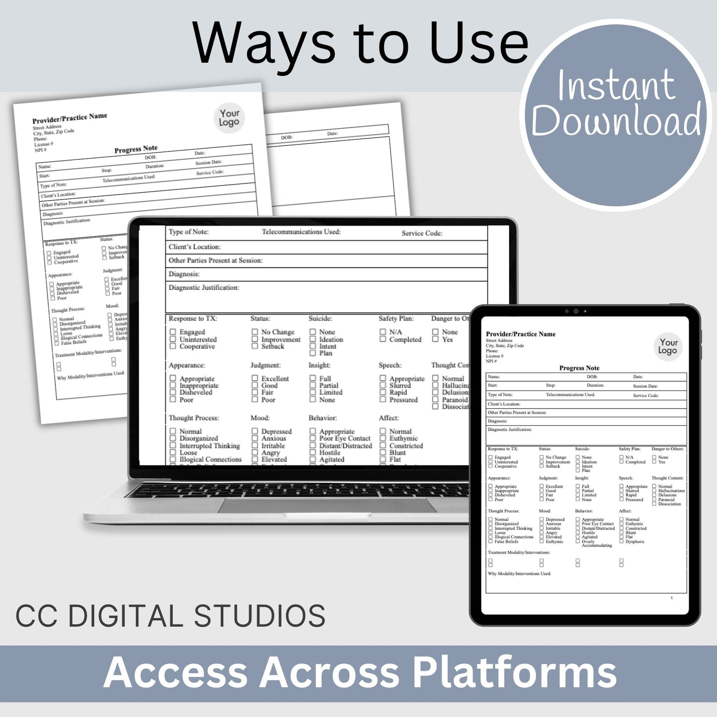 Enhance your counseling office by utilizing our fully editable Google Doc Progress Notes therapist template designed for streamlining documentation processes, enhancing client care, and keeping the private practice organized.