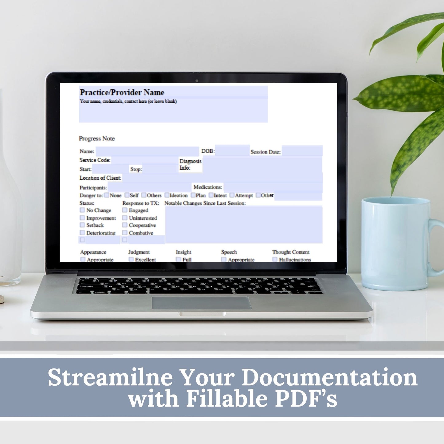 Progress Note, specifically designed for Telemental Health.  Progress note therapist tool for documentation.  Therapist office paperwork made easy with this fillable template. Therapist Planner, psychology, therapy notes, telehealth