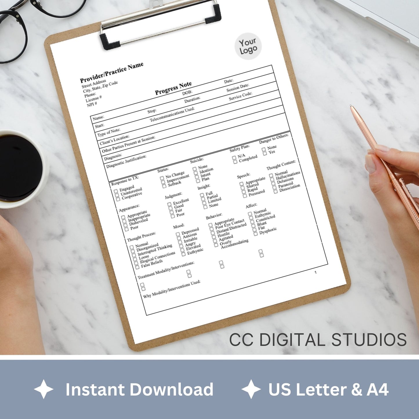 Enhance your counseling office by utilizing our fully editable Google Doc Progress Notes therapist template designed for streamlining documentation processes, enhancing client care, and keeping the private practice organized.