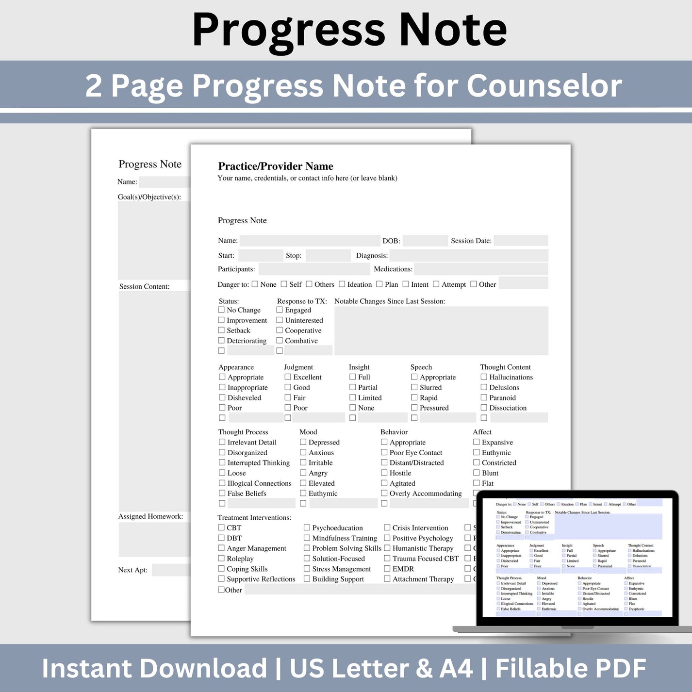 Progress Notes Template for Mental Health Counselors & Therapists ...