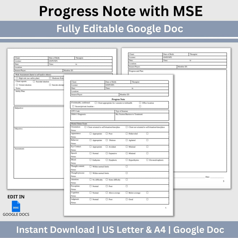 Progress Note Template with MSE: Streamline Counseling Documentation ...