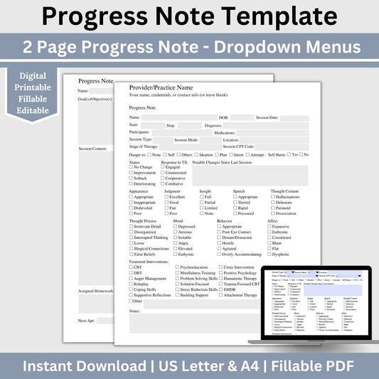 Therapy progress notes template designed specially for Mental Health Counselors and Therapists. Elevate your counseling office documentation with this user-friendly therapist template