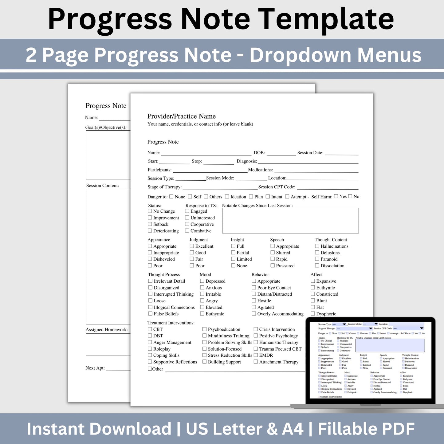 Therapy progress notes template designed specially for Mental Health Counselors and Therapists. Elevate your counseling office documentation with this user-friendly therapist template