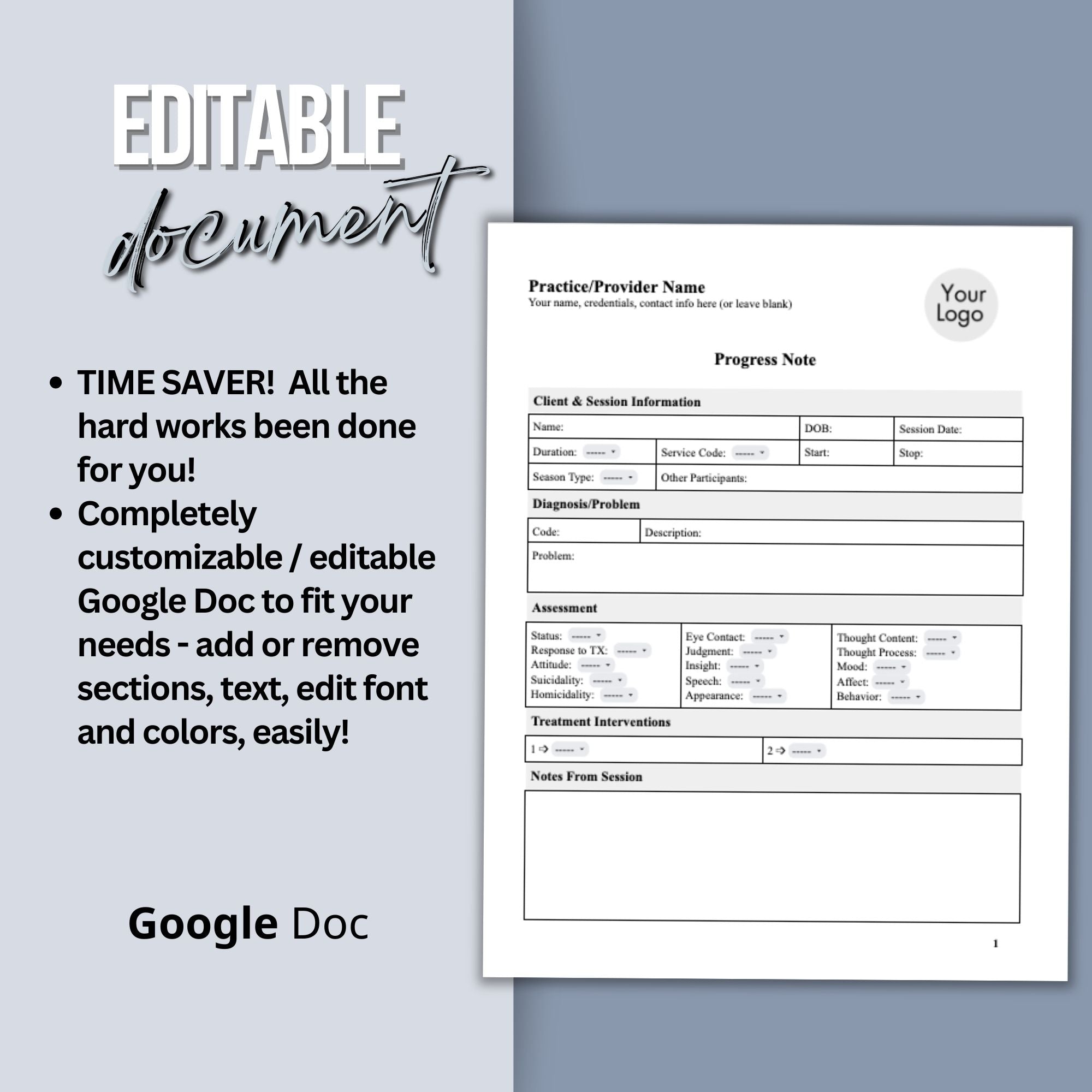 Progress Note Template for Mental Health Counselors: Streamline Therap ...