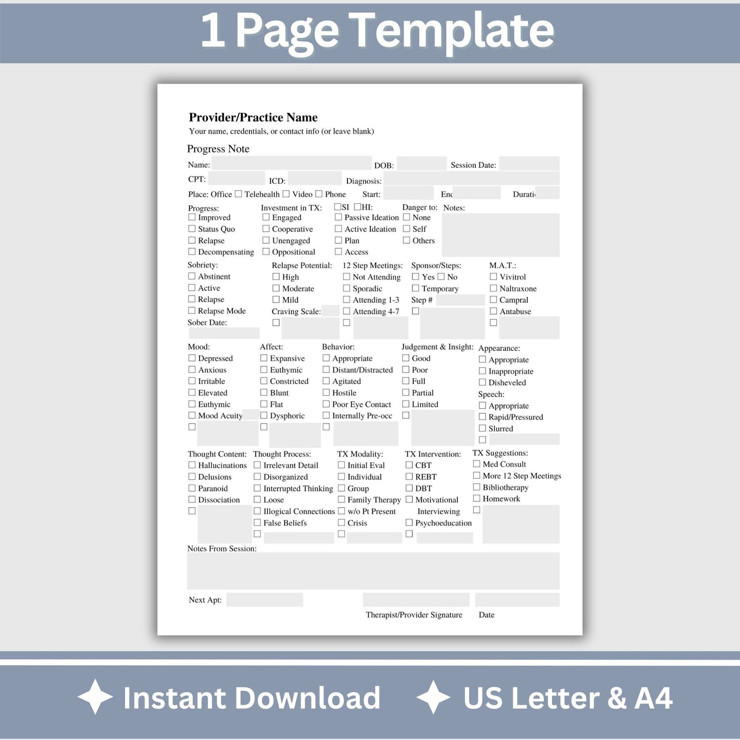 Progress note template specifically for addiction counselors.  Therapist paperwork made easy with our fillable template. Addiction Counselor Progress Note, Client Progress Note Template, Substance Use Progress Note, Substance Use Counselor