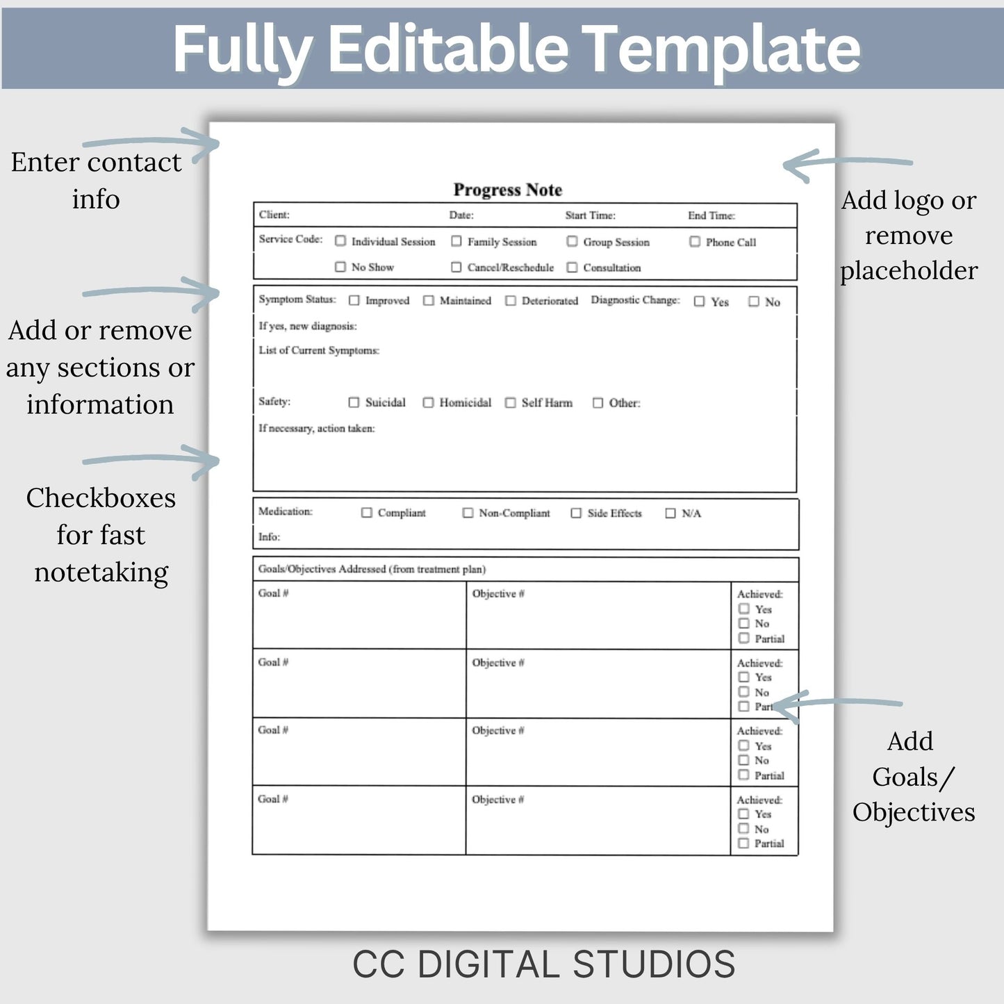 Progress Note Template for Mental Health Counselors:  Google Doc