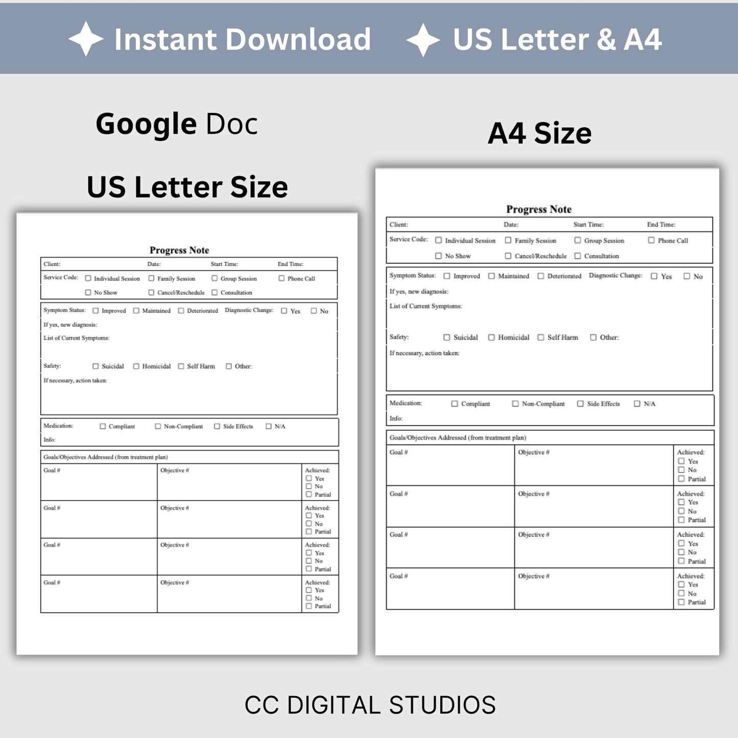 Progress Note Template for Mental Health Counselors:  Google Doc