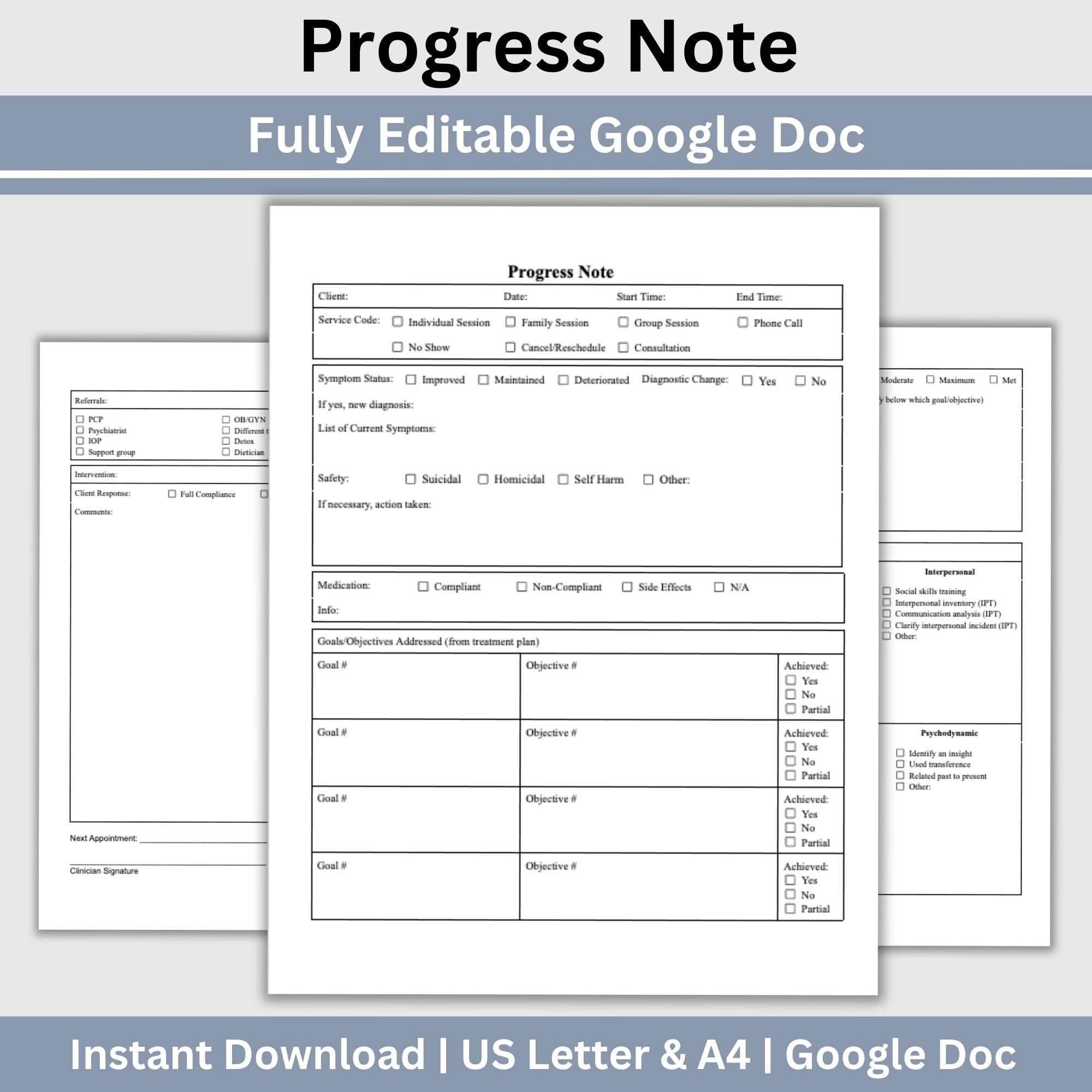 Progress Note Template for Mental Health Counselors: Google Doc ...