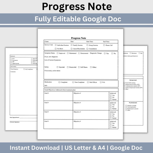 Progress Note Template for Mental Health Counselors:  Google Doc
