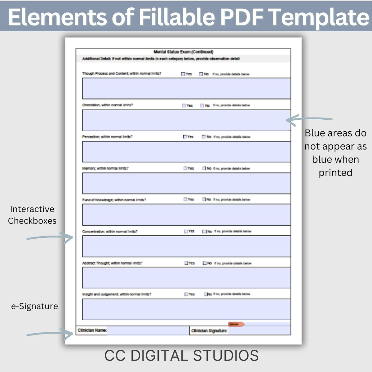 Psychiatric Evaluation Template, Mental Health Assessment & Mental Status Exam Fillable PDF