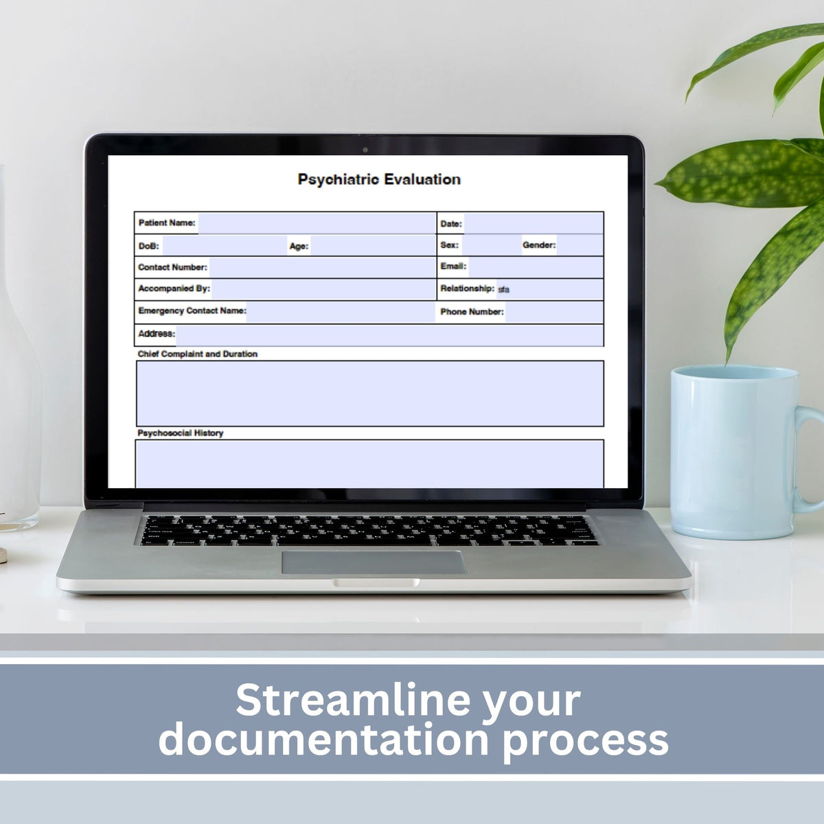Psychiatric Evaluation Template, Mental Health Assessment & Mental Status Exam Fillable PDF