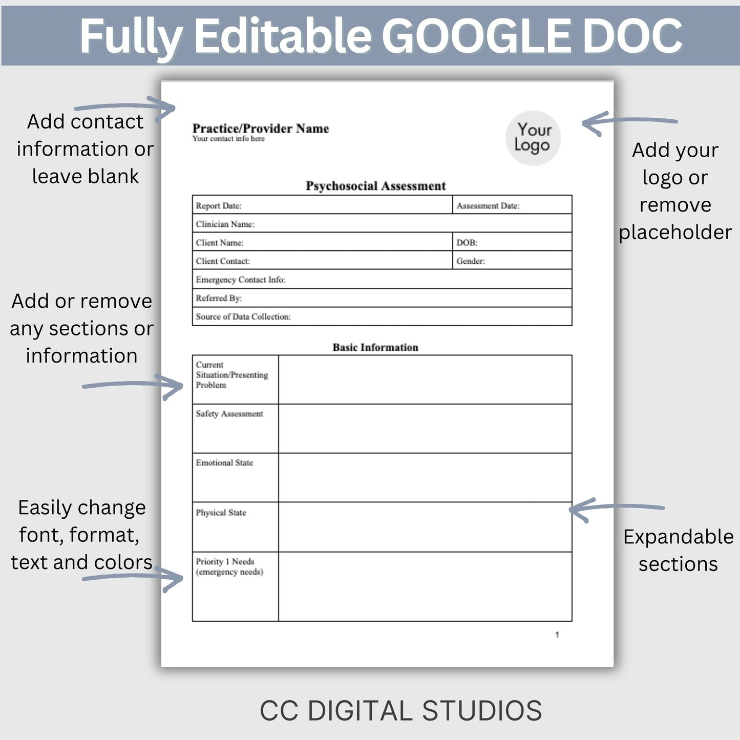 Psychosocial Assessment template, specifically designed for social workers, school counselors, school psychologists, and case managers.  Therapist template streamlines the documentation process for therapy notes and progress notes. Psychoanalysis