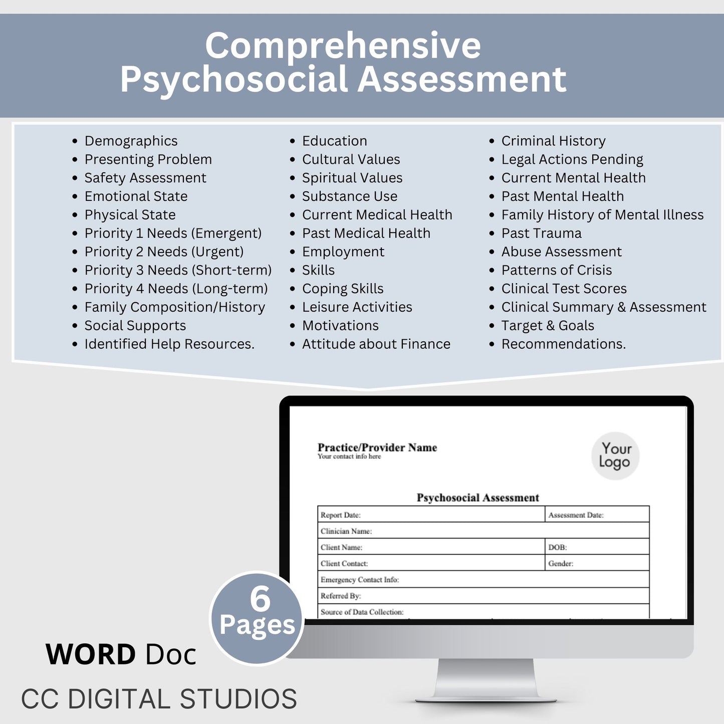 Psychosocial Assessment Template for Social Workers & Case Managers