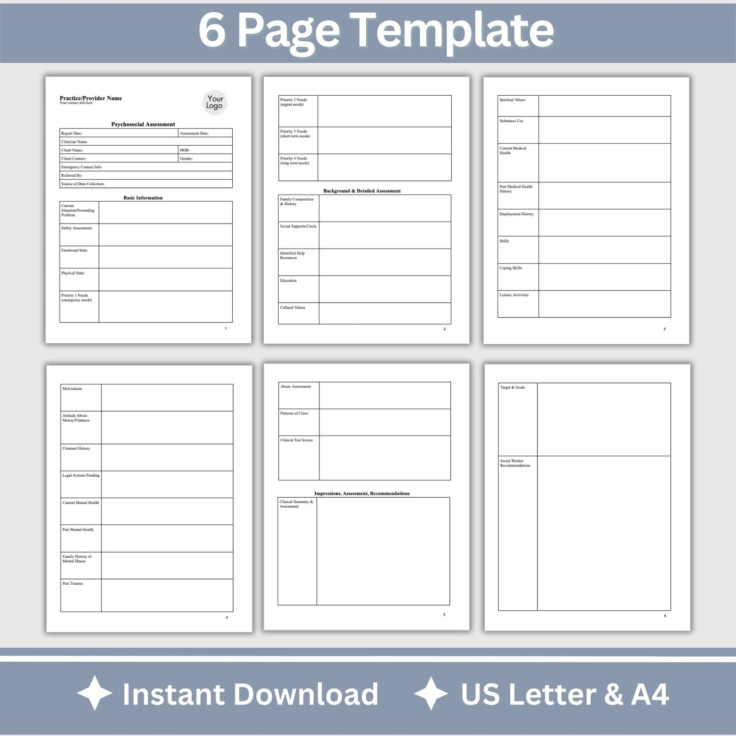 Psychosocial Assessment template, specifically designed for social workers, school counselors, school psychologists, and case managers.  Therapist template streamlines the documentation process for therapy notes and progress notes. Psychoanalysis