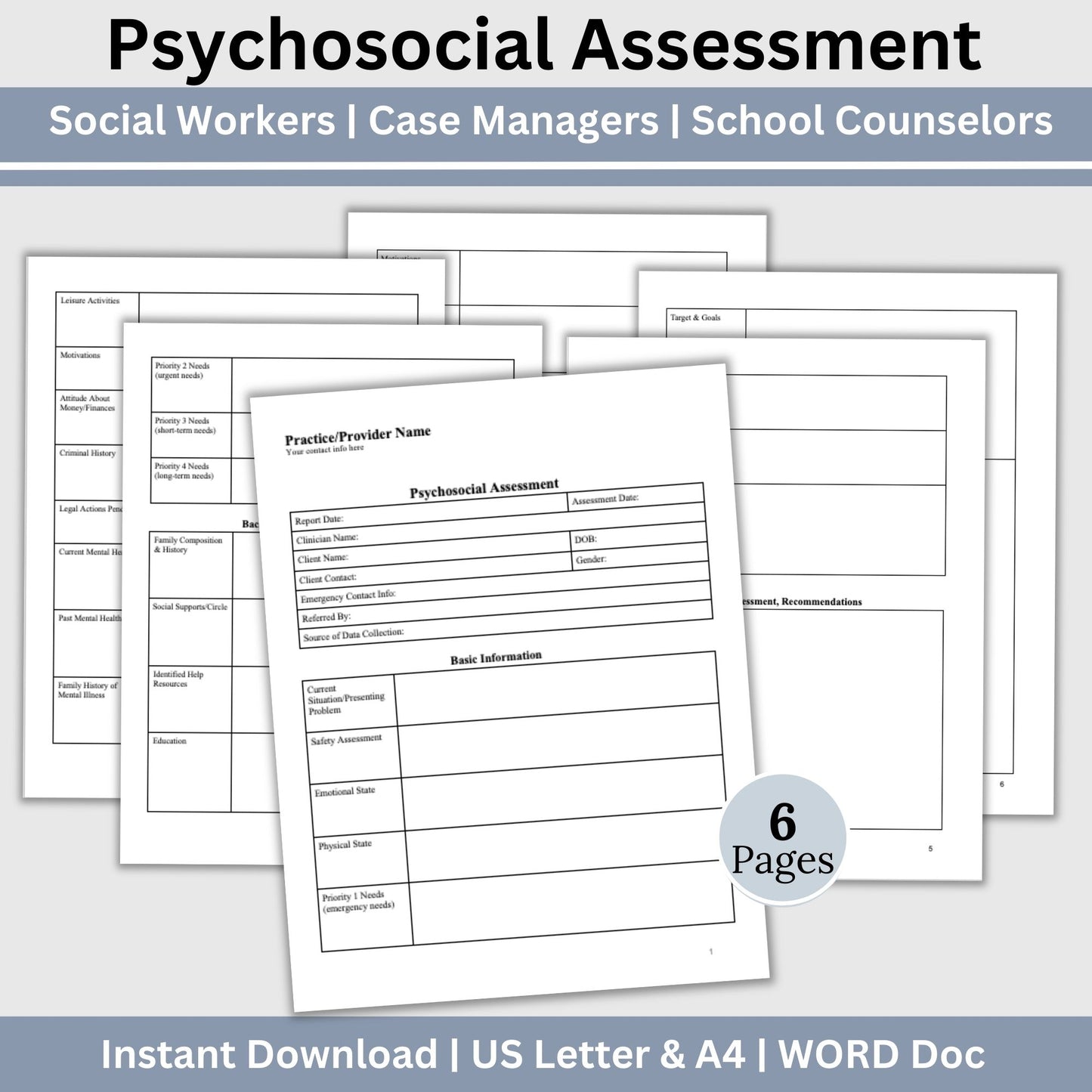 Psychosocial Assessment Template for Social Workers & Case Managers