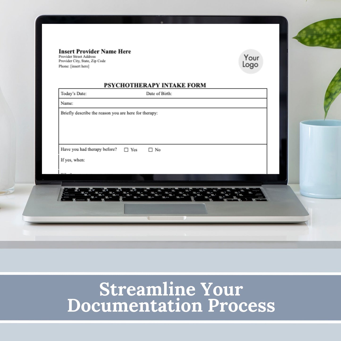 Psychotherapy Intake Form for Mental Health Professionals Editable Google Doc