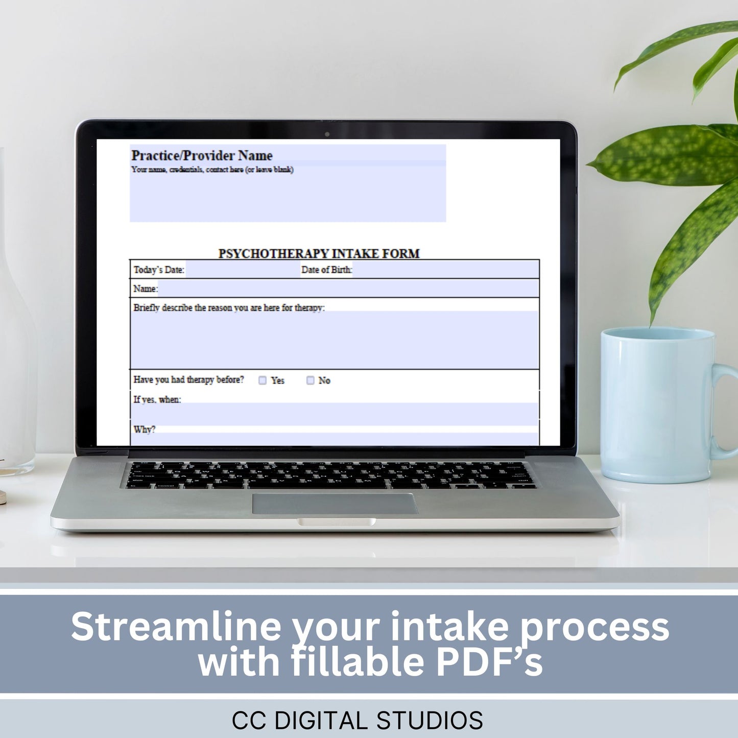 Psychotherapy Client Intake Form for Mental Health Professionals Fillable PDF Template