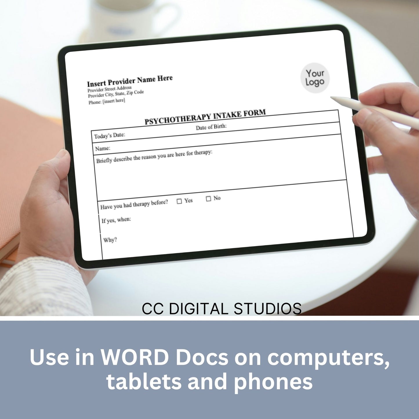 Psychotherapy Client Intake Form for Counseling Office (WORD Doc, Digital Download)