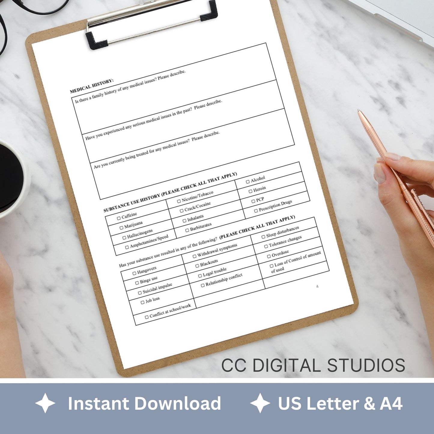 Psychotherapy Client Intake Form for Counseling Office (WORD Doc, Digital Download)