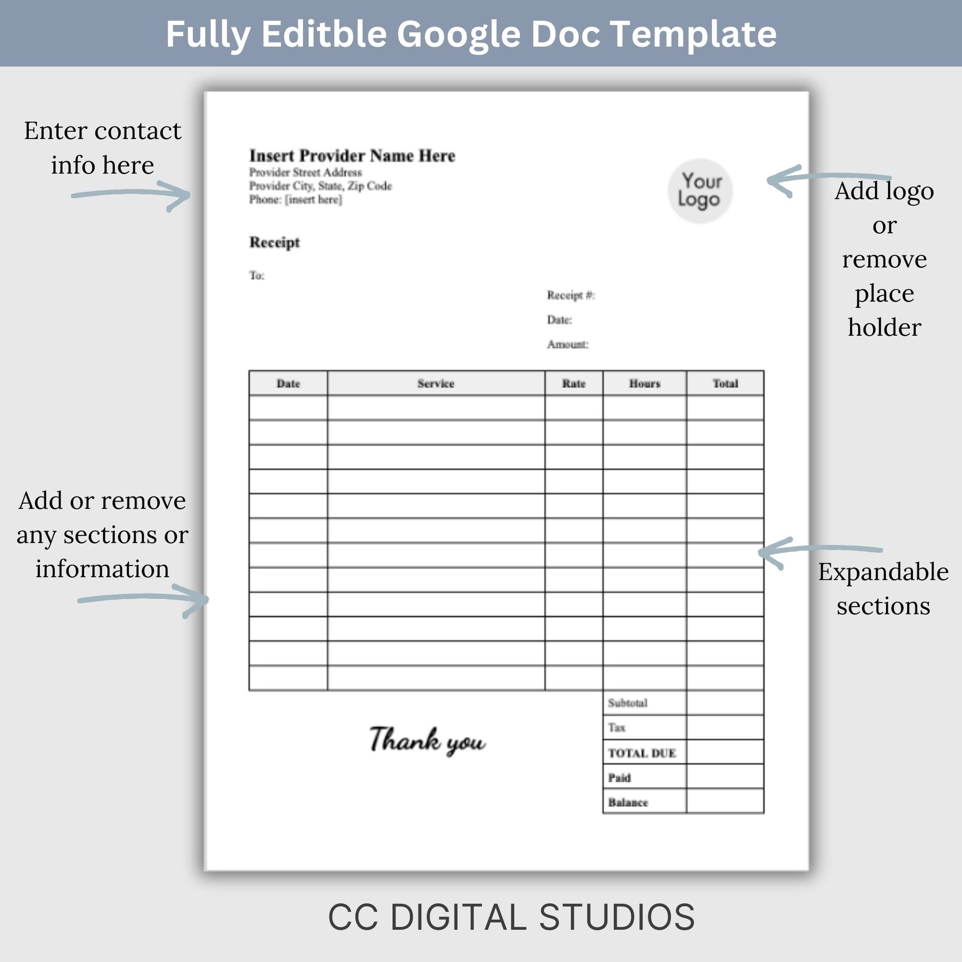 Professional therapist office receipt template designed specifically for mental health professionals. This easy-to-use template helps you provide clear and concise receipts to your clients, ensuring transparency and professionalism.