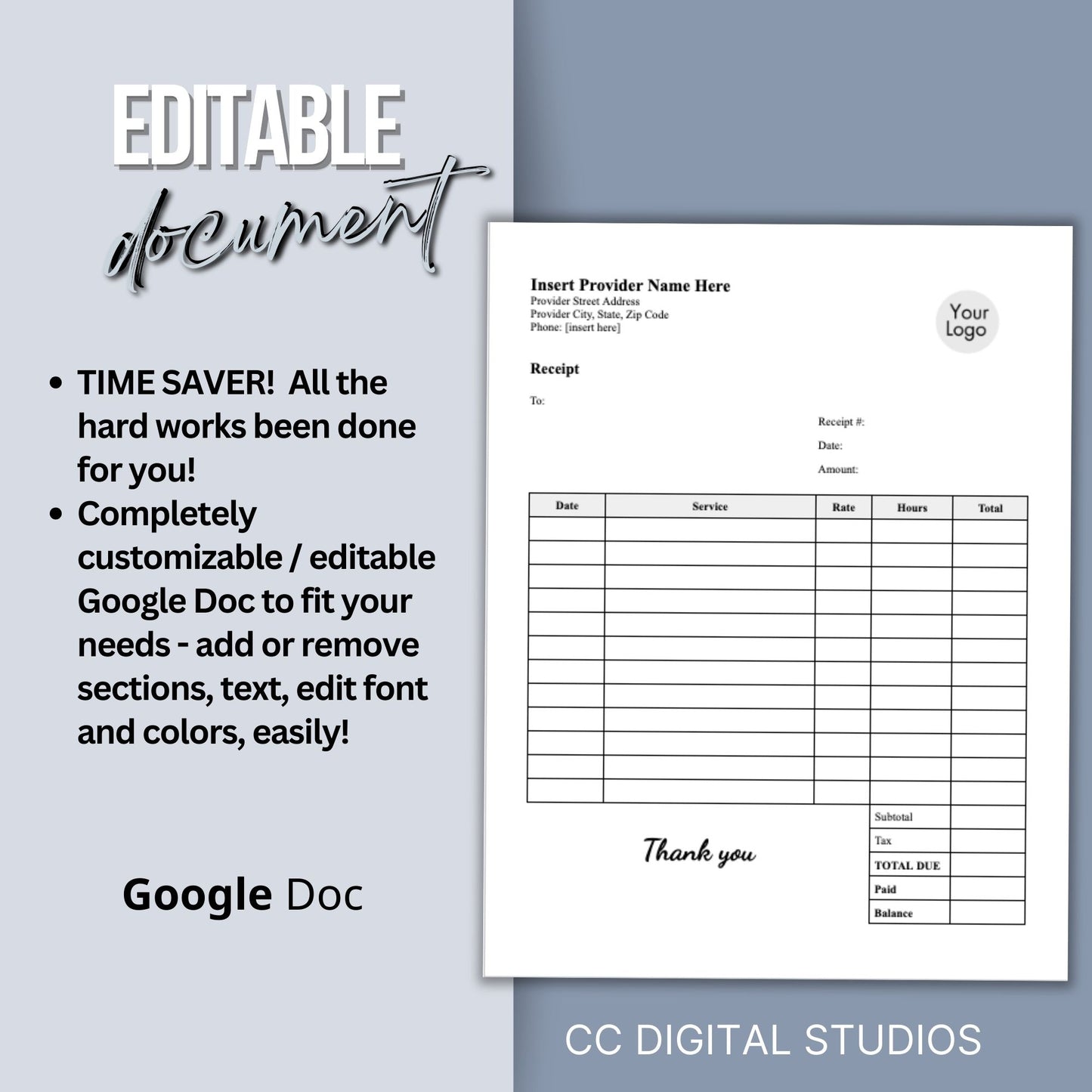 Professional therapist office receipt template designed specifically for mental health professionals. This easy-to-use template helps you provide clear and concise receipts to your clients, ensuring transparency and professionalism.