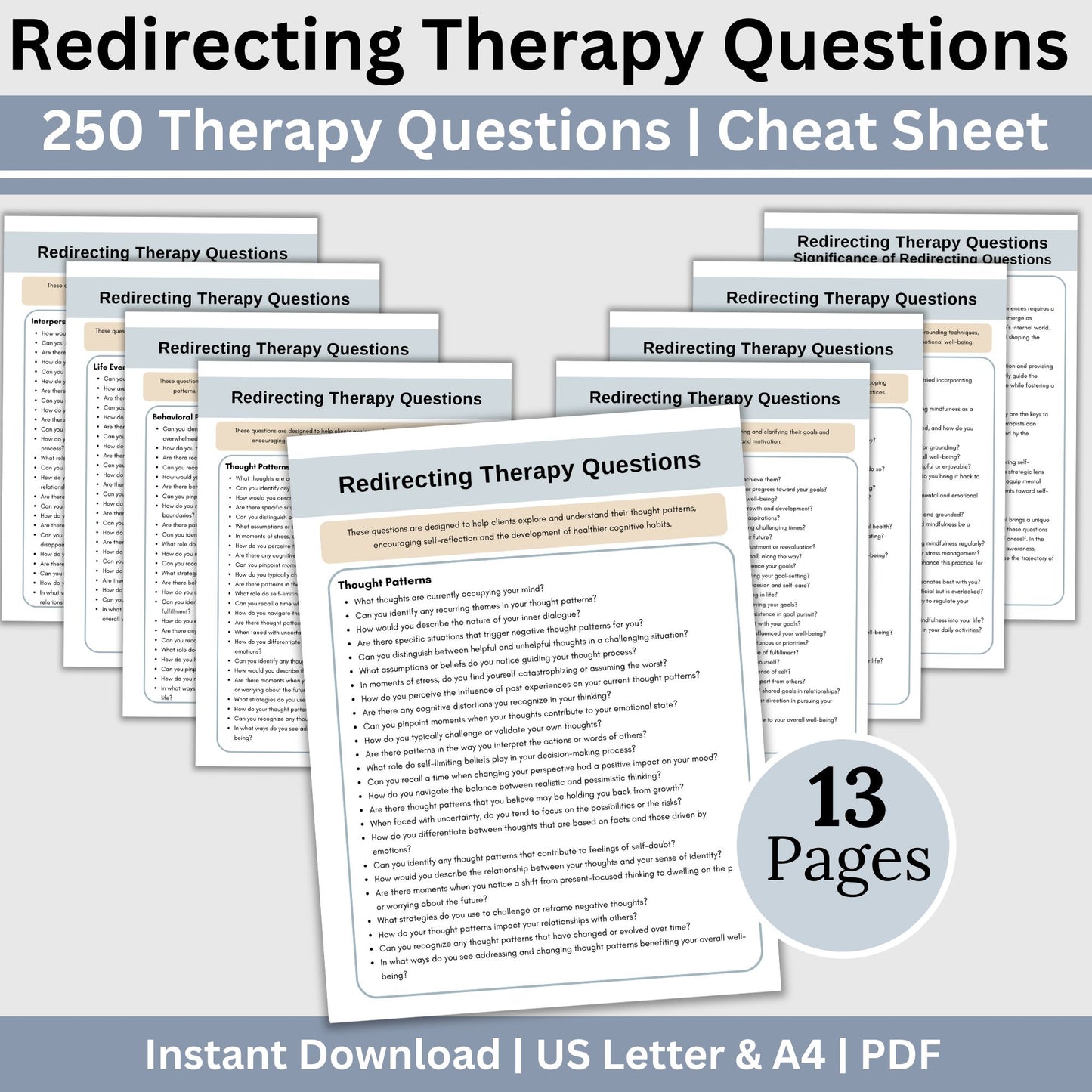 redirecting therapy questions for mental health therapists. This therapy cheat sheet is designed to elevate your psychotherapy practice, featuring open-ended questions to promote a greater understanding of your clients.