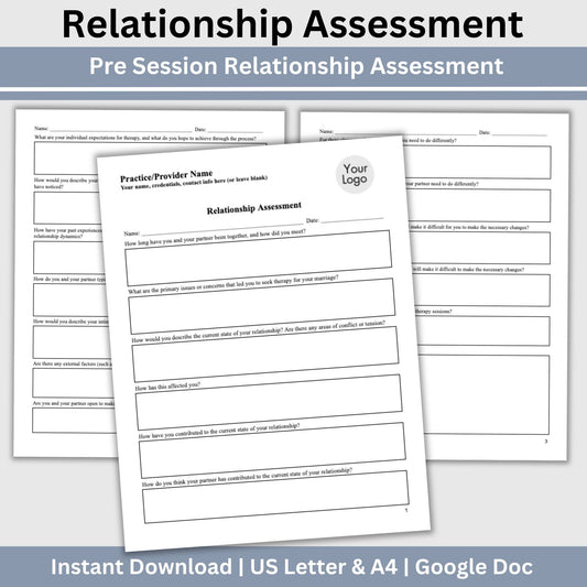 Relationship Assessment Tool— mental health. Marriage Meeting Client Intake Form, Couples Questions for Couples Therapy, Couples Communication Therapy Worksheet, Therapist Tools