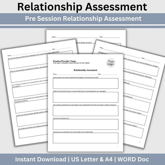 Relationship Assessment Tool— mental health. Marriage Meeting Client Intake Form, Couples Questions for Couples Therapy, Couples Communication Therapy Worksheet, Therapist Tools