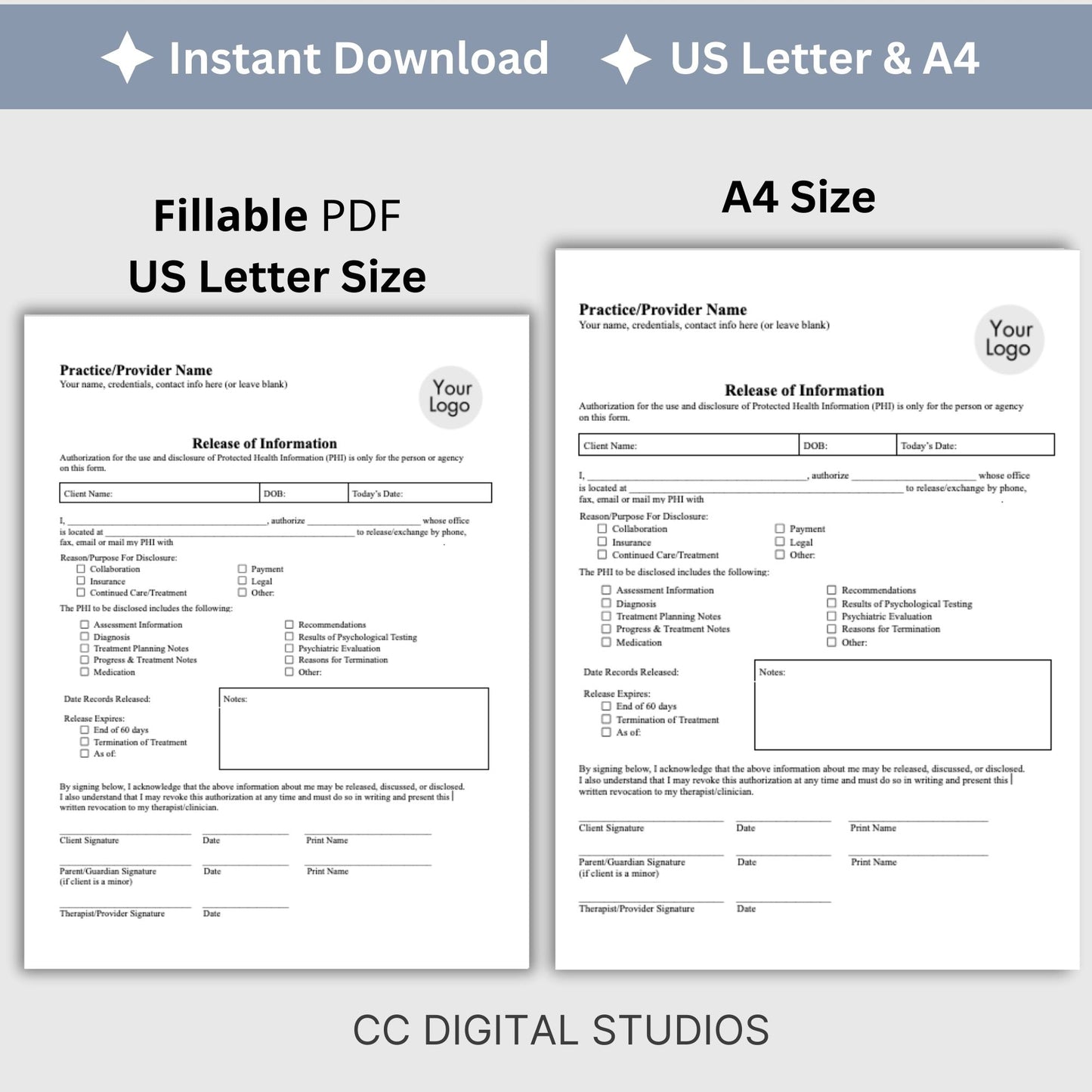 Release of Information, Informed Consent, Mental Health ROI, Private Practice Paperwork, Therapy Tools, Therapy Consent Form, HIPAA Form