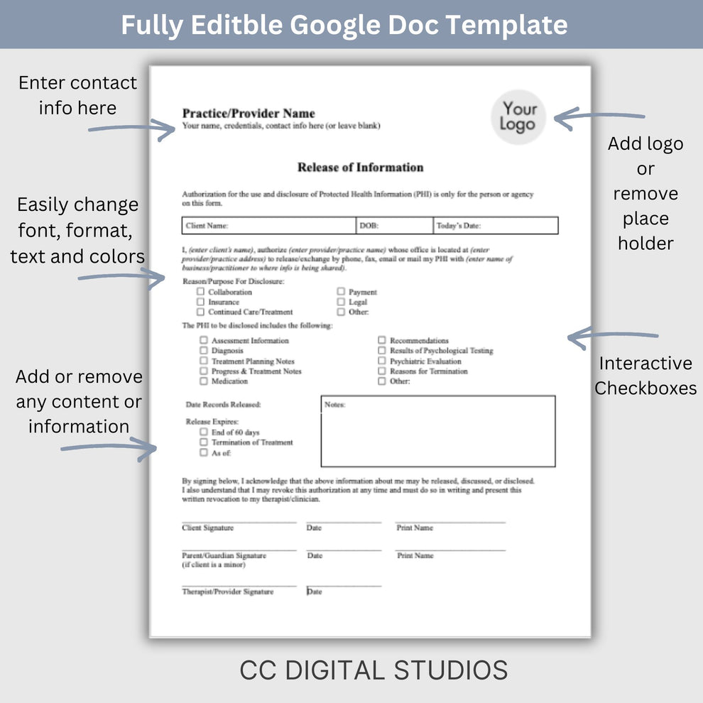 Release of Information (ROI) Form: Essential for Therapist Client Onbo ...
