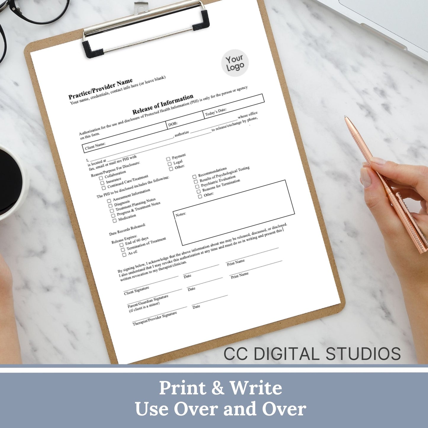 Release of Information, Informed Consent, Mental Health ROI, Private Practice Paperwork, Therapy Tools, Therapy Consent Form, HIPAA Form