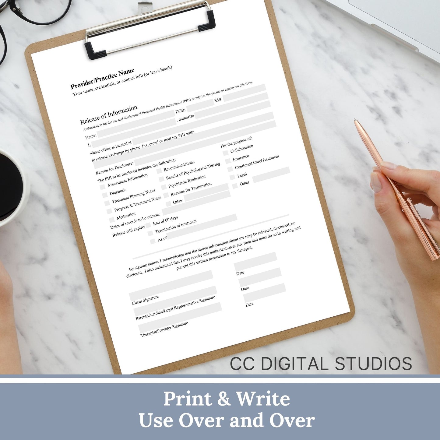 Release of Information, Informed Consent, Mental Health ROI, Private Practice Paperwork, Therapy Tools, Therapy Consent Form, HIPAA Form