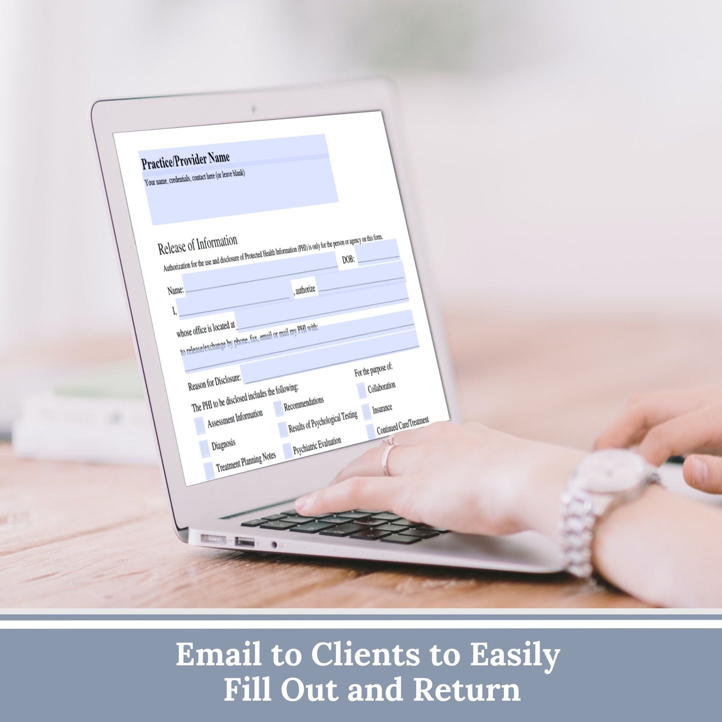 Release of Information (ROI) Form, designed specifically for mental health professionals. This essential template&nbsp;enhances client trust, and simplifies communication with other providers. Our form helps you maintain accurate records and adhere to confidentiality standards. Ideal for therapists, counselors, and social workers, this ROI form supports efficient information sharing. Optimize your workflow with this user-friendly solution.