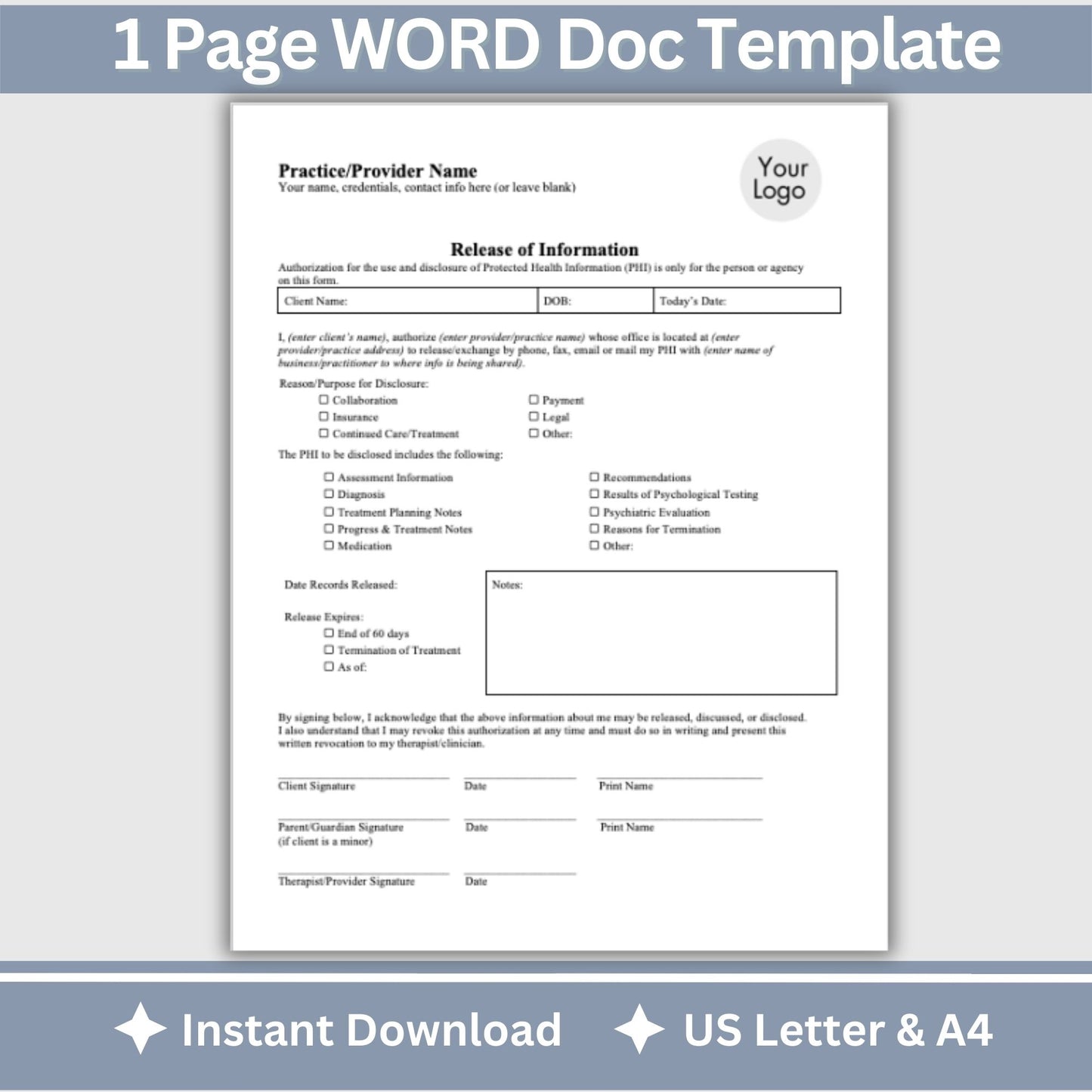 Release of Information: Mental Health Professional ROI