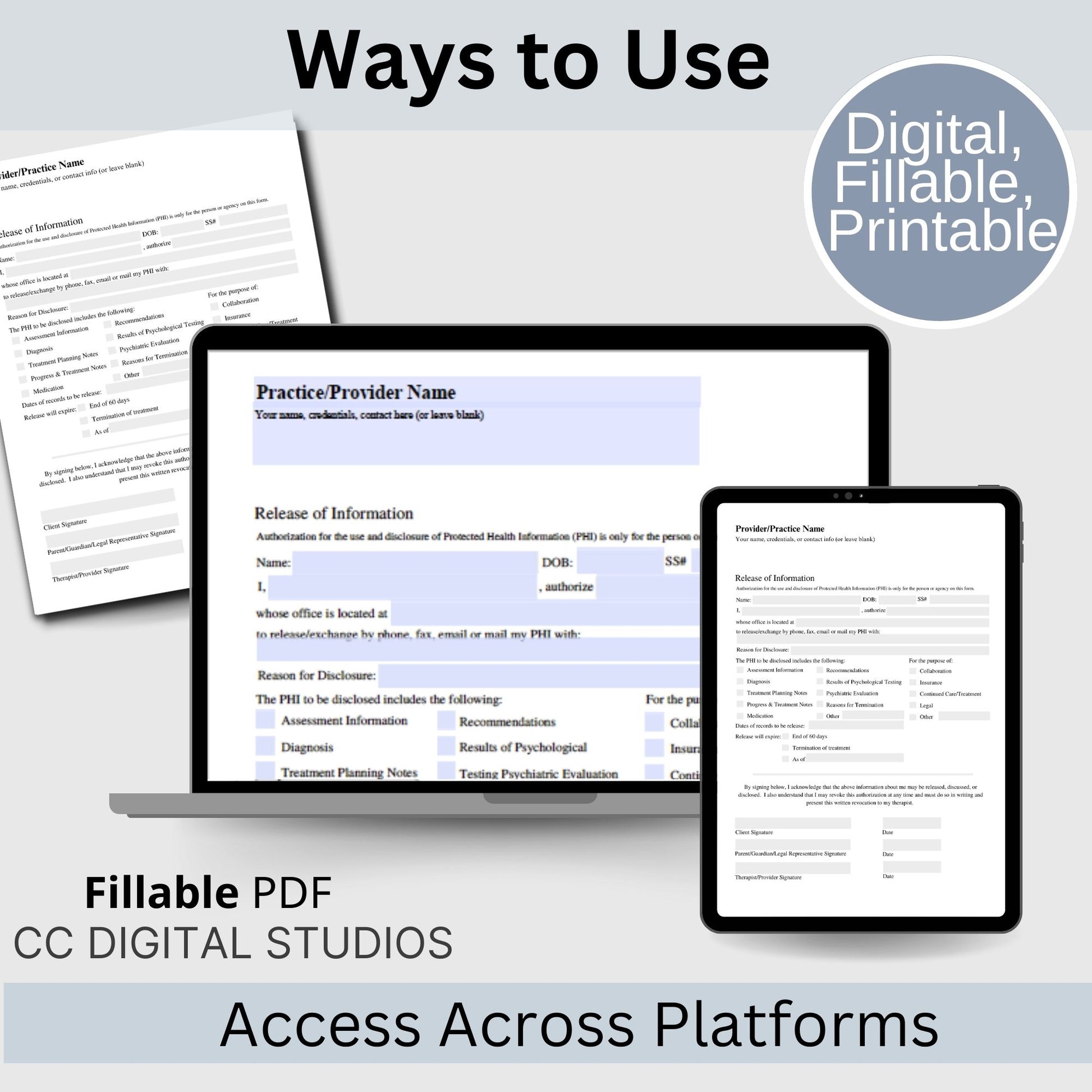 Release of Information, Informed Consent, Mental Health ROI, Private Practice Paperwork, Therapy Tools, Therapy Consent Form, HIPAA Form