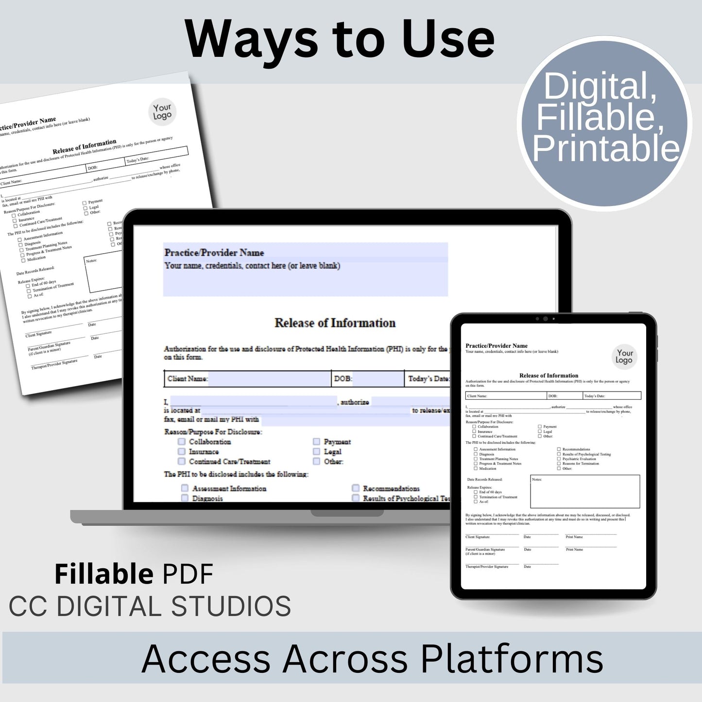 Release of Information, Informed Consent, Mental Health ROI, Private Practice Paperwork, Therapy Tools, Therapy Consent Form, HIPAA Form