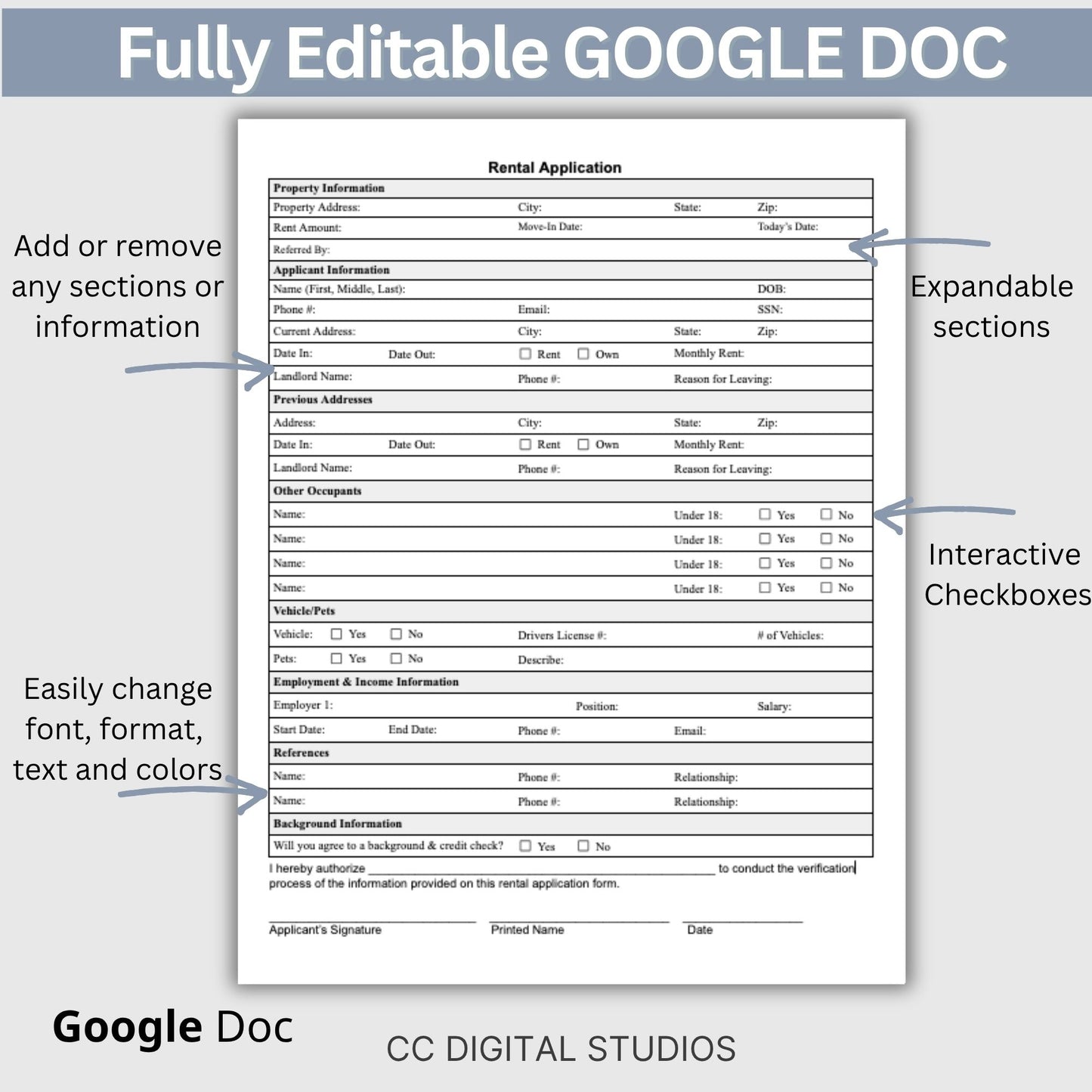 Tenant Screening Rental Application - Google Docs