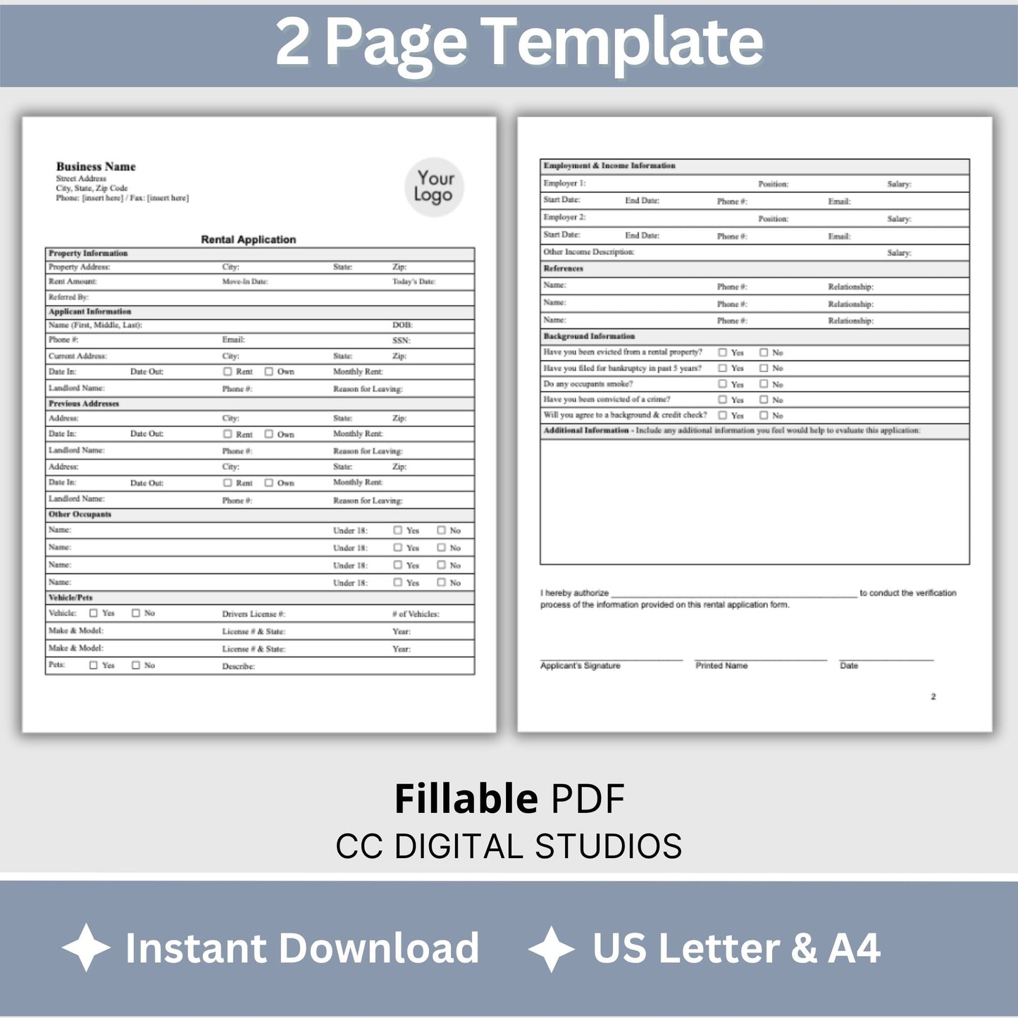 Tenant Application Form Landlord Agreement - Fillable PDF