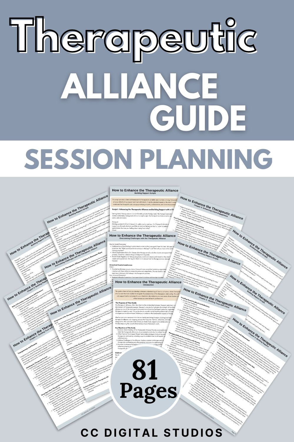 Therapeutic Alliance Guide for Building Rapport with Clients, Therapy Cheat Sheet, Counseling Resource, Therapist Planner for Communication, 81 page mental health client session guide