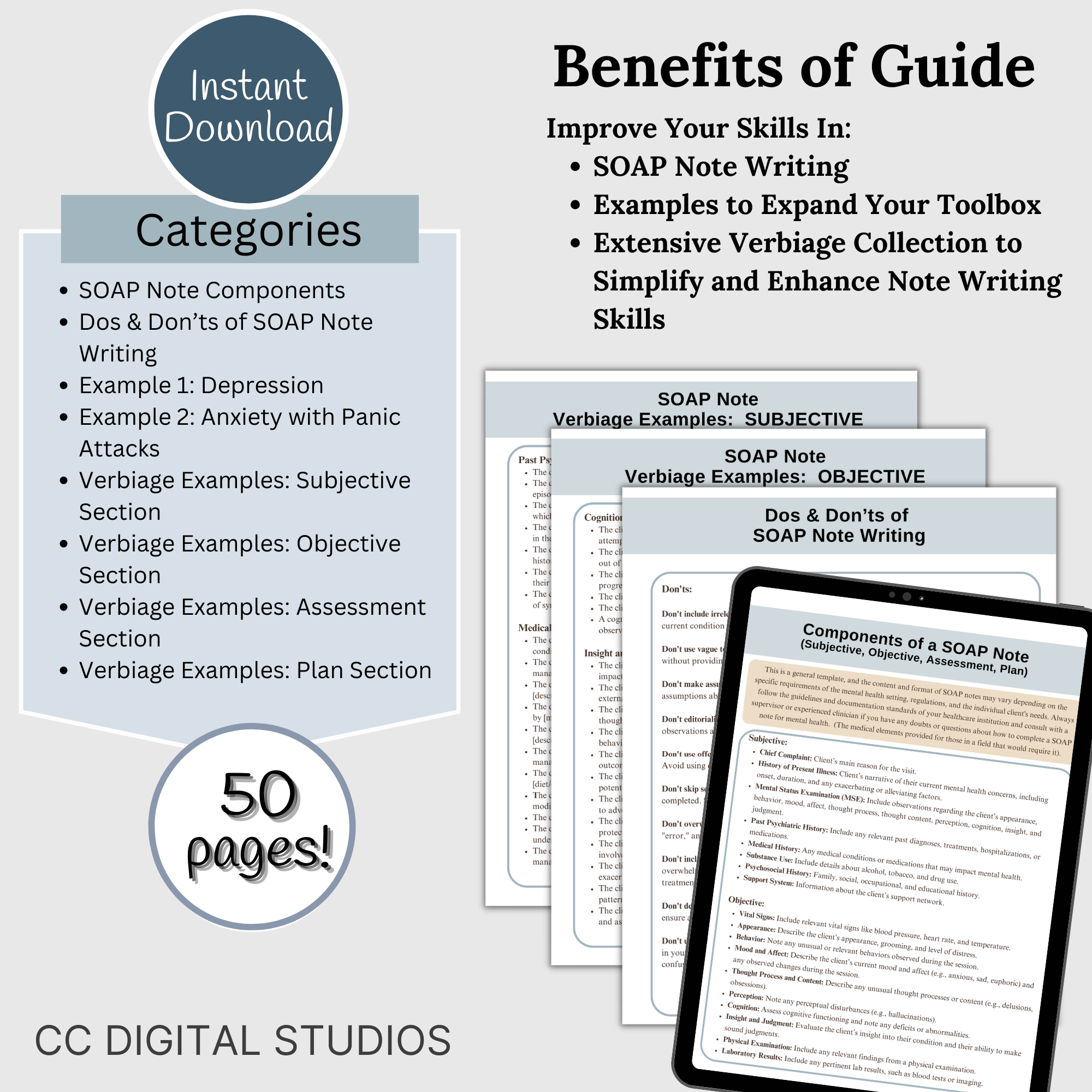 SOAP Note Guide Examples & Prompts, 50 Pages Of SOAP Note Cheat Sheets ...