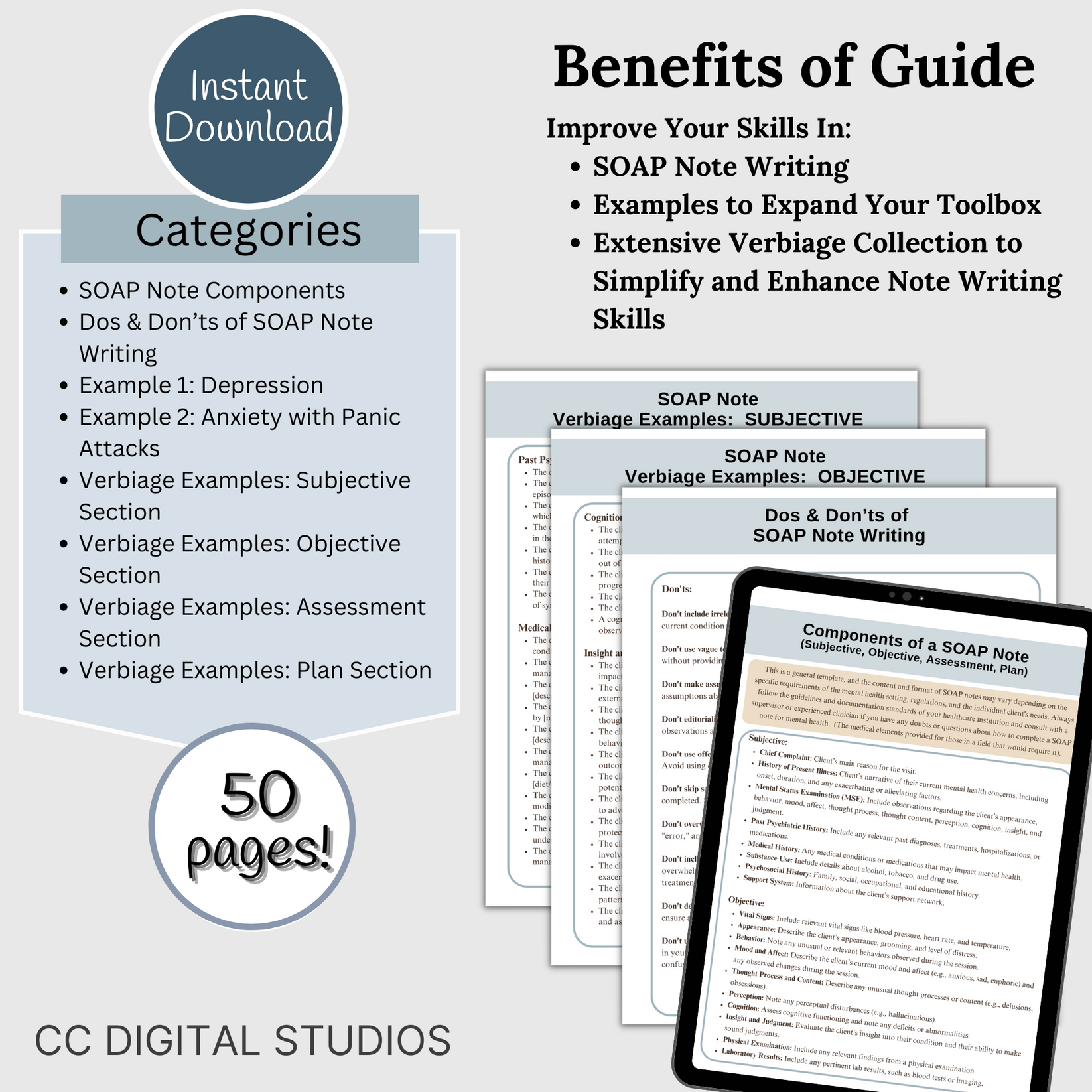 SOAP Note Guide Examples & Prompts, 50 pages of SOAP Note Cheat Sheets ...